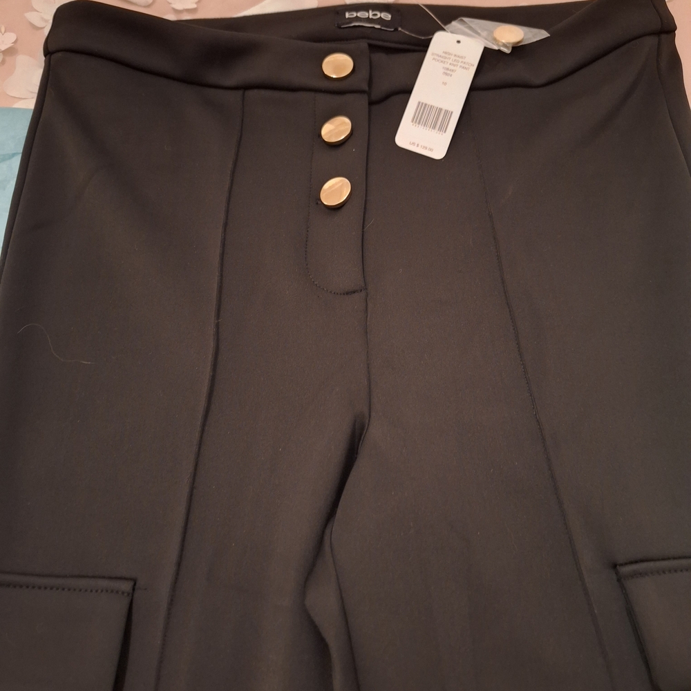 Bebe Black High-Waisted Pants with Gold Buttons